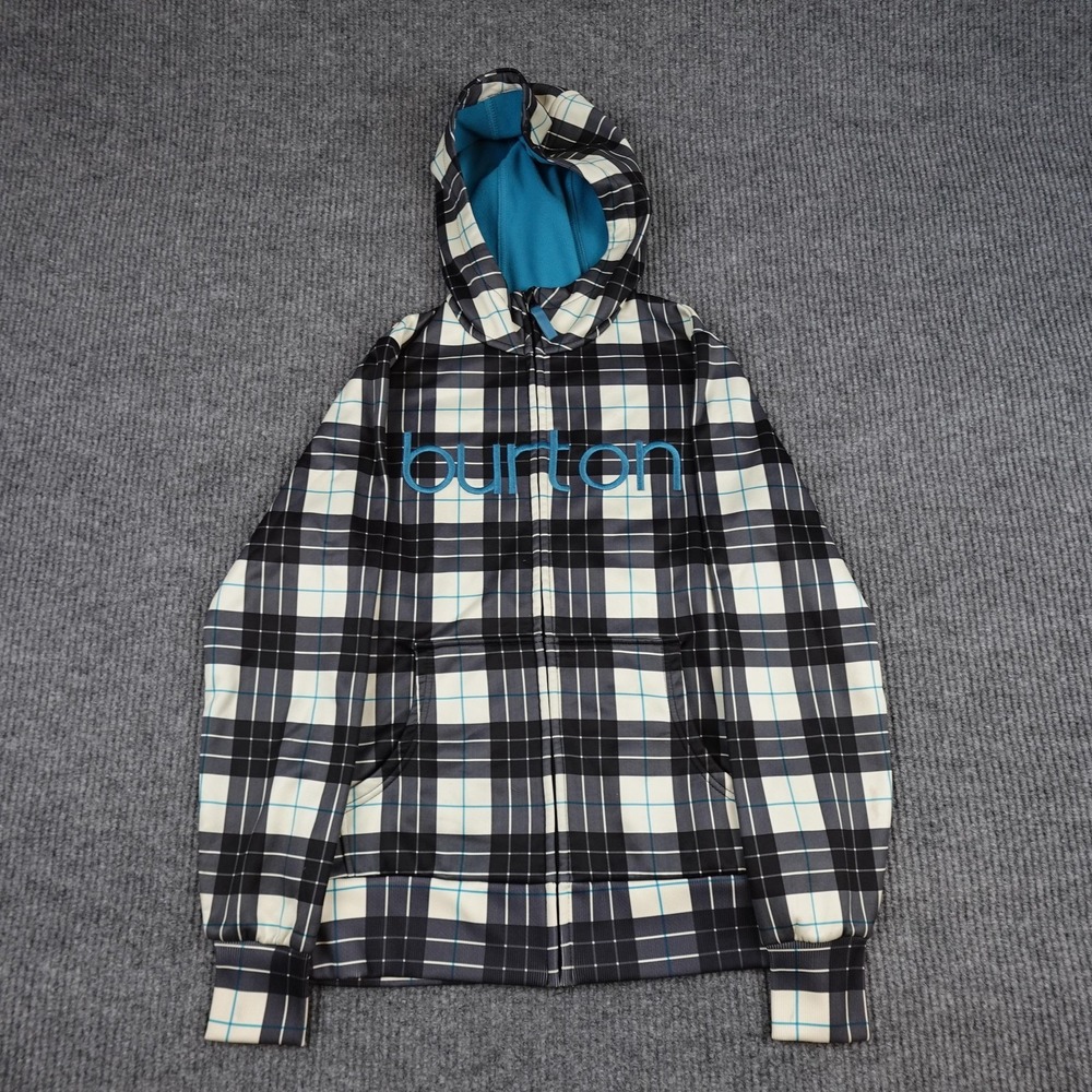 Vintage Burton Dryride Jacket Womens Small Plaid Hooded Full Zip Fleece Y2K